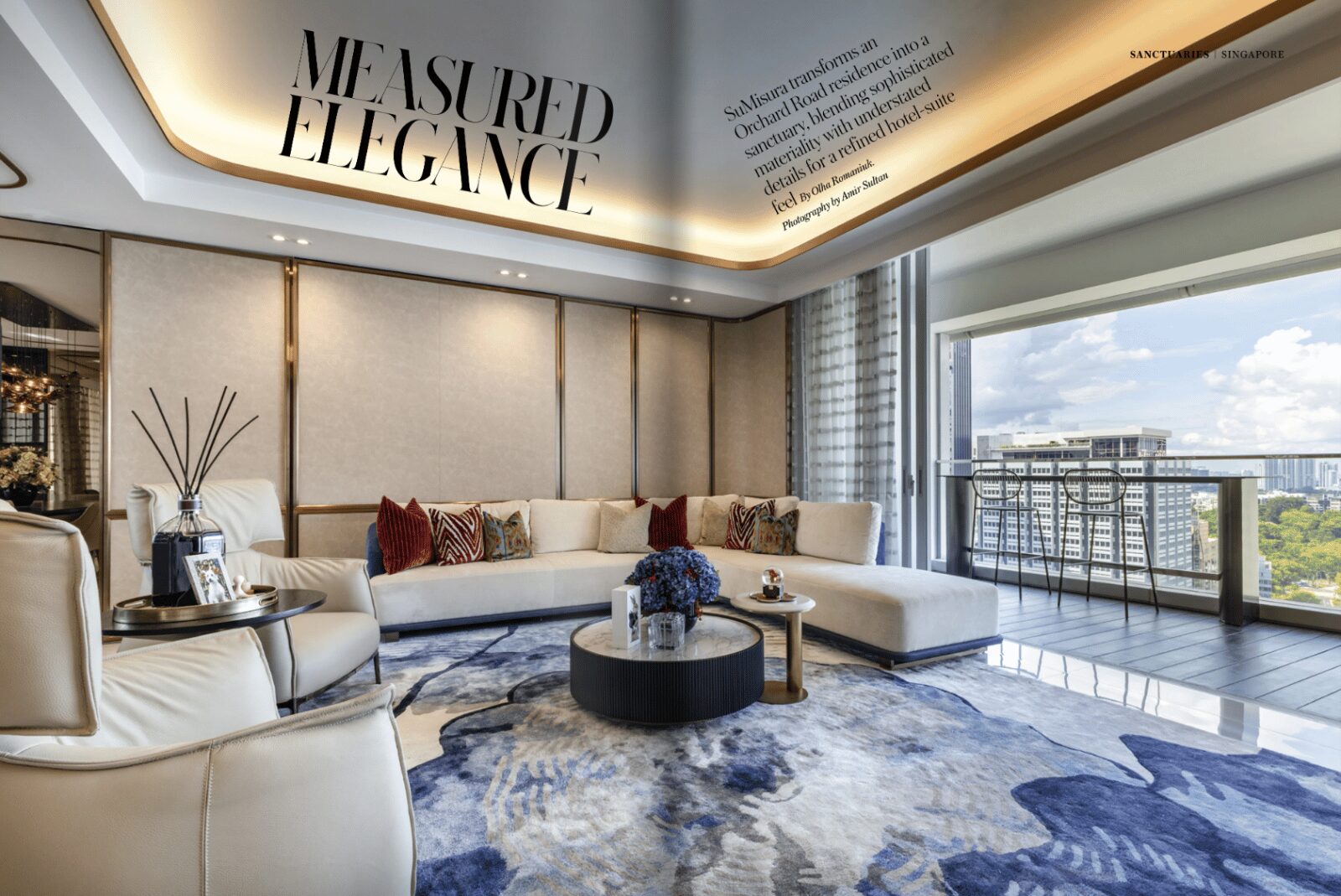 uxury modern living room interior design at Orchard Residences Singapore by SuMisura, featured in Tatler Homes June-July 2025.