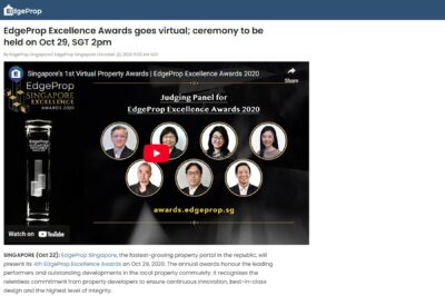 EdgeProp Excellence Awards goes virtual; ceremony to be held on Oct 29, SGT 2pm