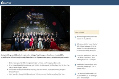 Oxley Holdings and CDL clinch major wins at EdgeProp Singapore Excellence Awards 2019
