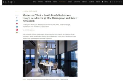 Masters At Work – South Beach Residences, Crown Residences @ One Barangaroo and Kalari Kovilakom